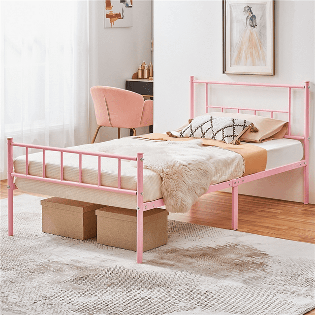 Renwick Twin Metal Platform Bed with Spindle Headboard and
