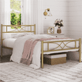 Renwick Julian Curved Design Metal Platform Twin Bed, Antique Gold