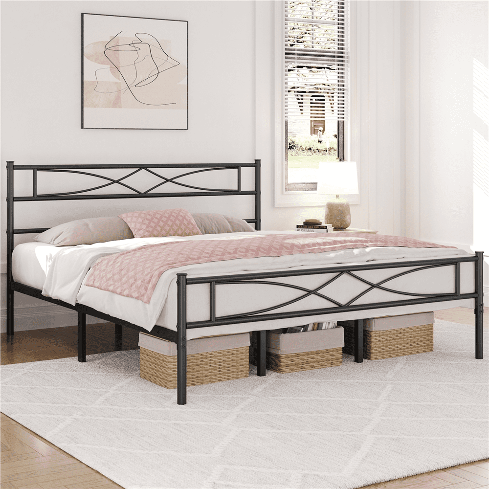 Renwick Julian Curved Design Metal Platform King Bed, Black