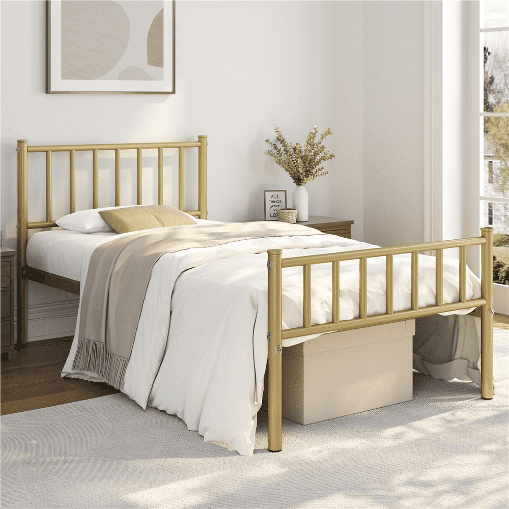 Easyfashion Justin Metal Platform Bed with Spindle Headboard and