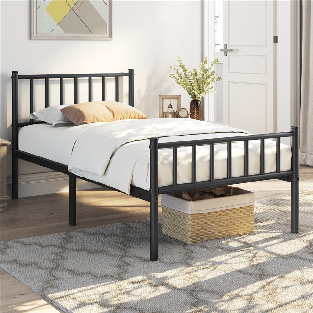 Easyfashion Justin Metal Platform Bed with Spindle Headboard and