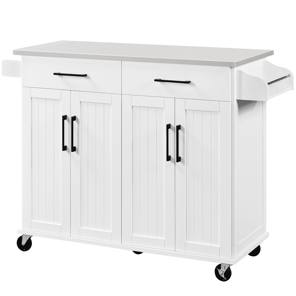 Easyfashion Kitchen Island with Storage Drawers & White