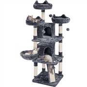 Easyfashion Large Cat Tree Plush Tower with Caves Condos Platforms Scratching Board, Dark Gray