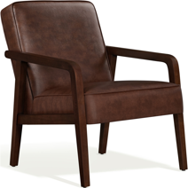 Sigrid Mid-Century Modern Faux Leather Effect Fabric Upholstered Antique Finished 2-Piece Wood Armchair and Ottoman Set main image 1