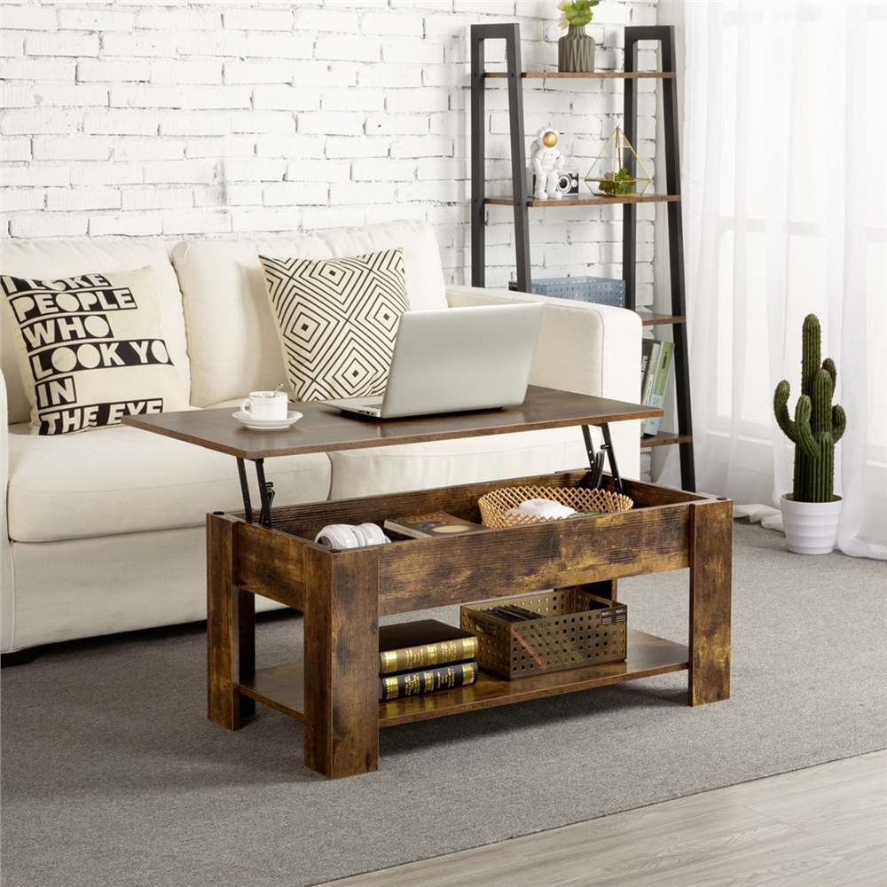 Easyfashion Modern 38.6" Wood Lift Top Coffee Table with Shelf, Rustic Brown - image 1 of 8