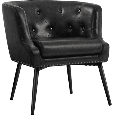 Renwick Modern Button Tufted Faux Leather Barrel Accent Chair,Black
