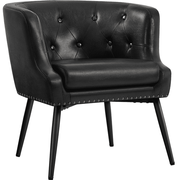Renwick Modern Button Tufted Faux Leather Barrel Accent Chair,Black