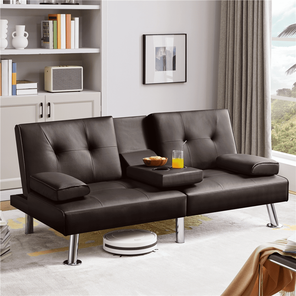Renwick Modern Faux Leather Futon Sofa Bed Convertible Folding Couch