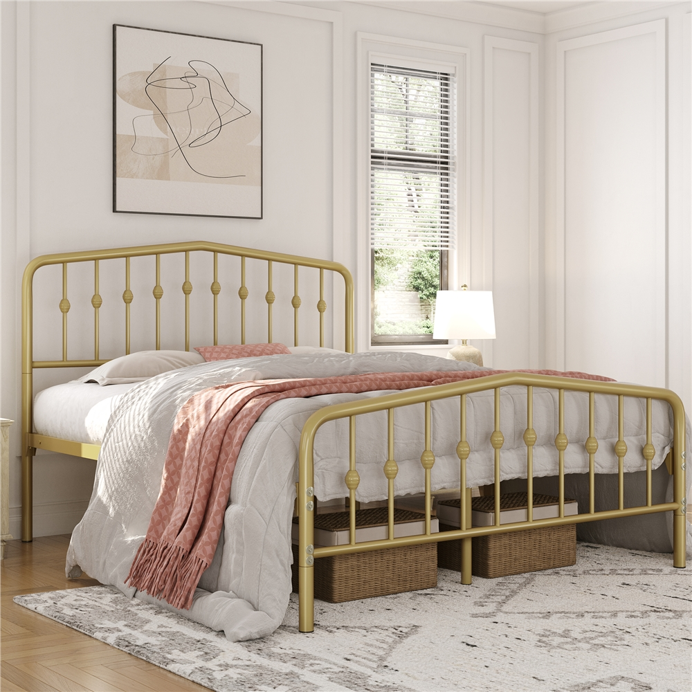 Novogratz Bushwick Metal Bed, Queen, Gold