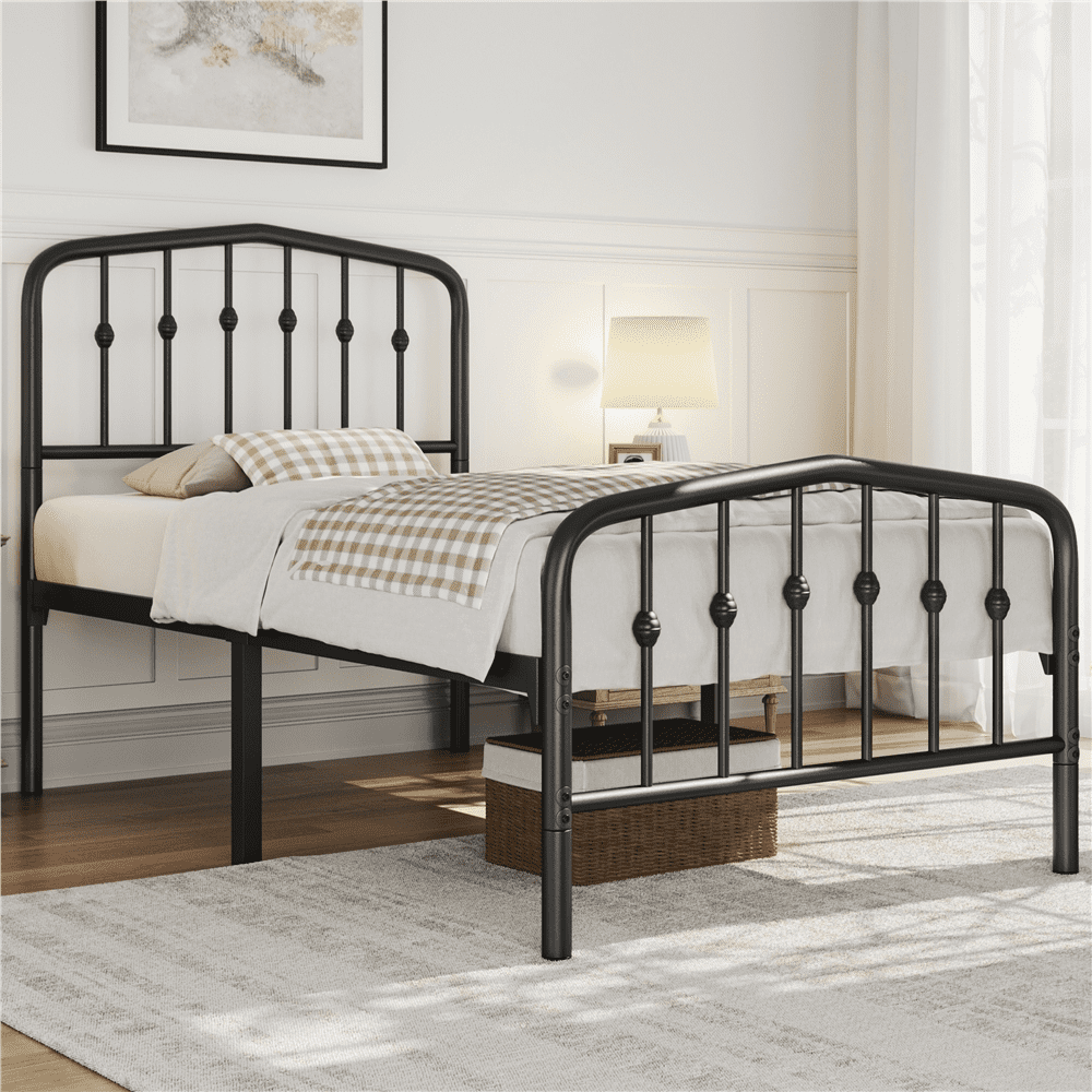 Renwick Modern Metal Platform Bed with Arched Headboard and Footboard, Twin, Black