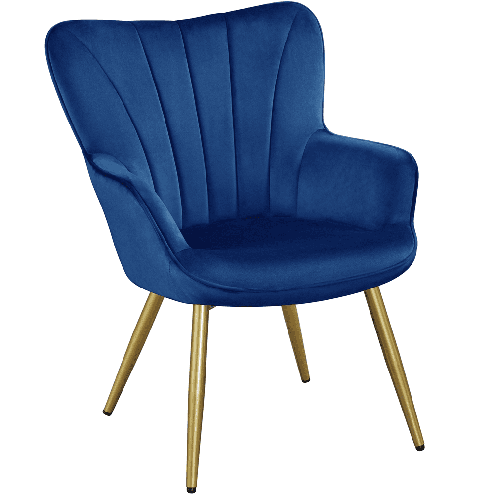 Modern Blue Velvet Accent Chair with Golden Metal Legs