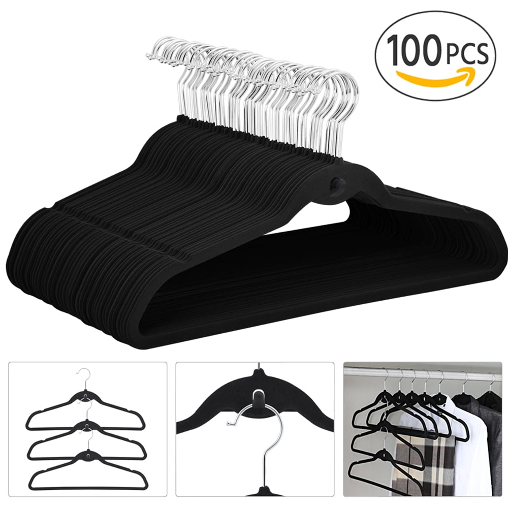 Zeny Premium Velvet Suit Hangers 100 Pack Non Slip Black Clothes Hanger Hook 360 Swivel Ultra Thin