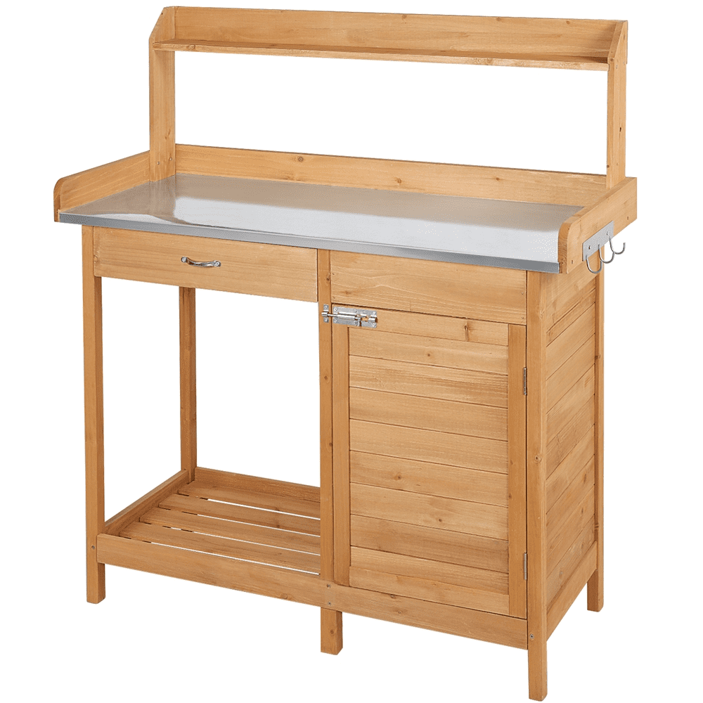 Renwick Outdoor Garden Potting Bench W/Cabinet Drawer Open Shelf, Wood