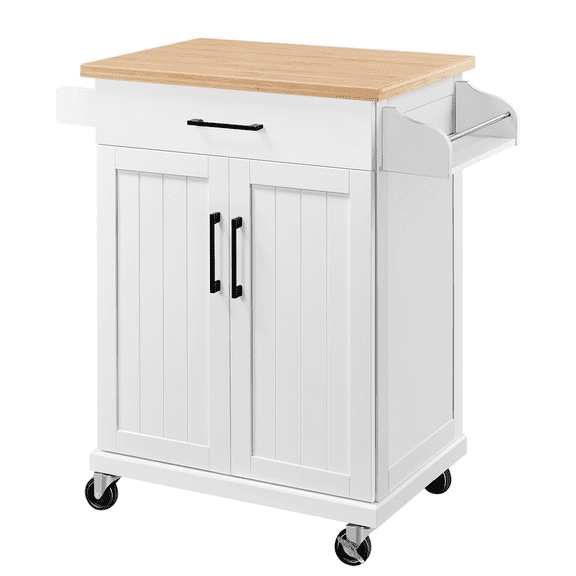 Renwick Rolling Kitchen Cart with Storage and Spice Rack, White