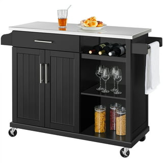 Costway Compact Kitchen Island Cart Rolling Service Trolley with Stainless  Steel Top Basket 