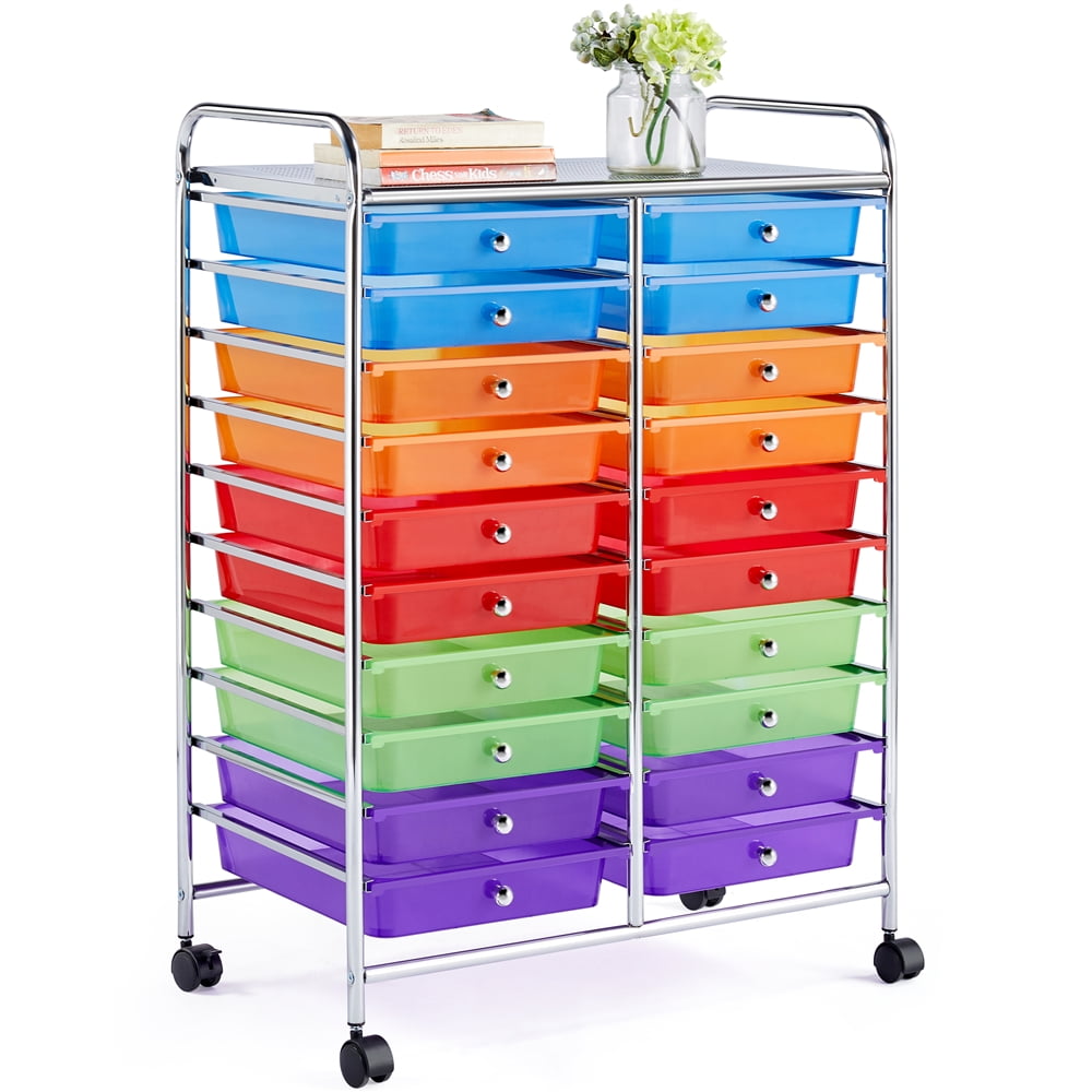 Easyfashion Rolling Metal and Plastic Storage Bin with Wheels, Multi-Color