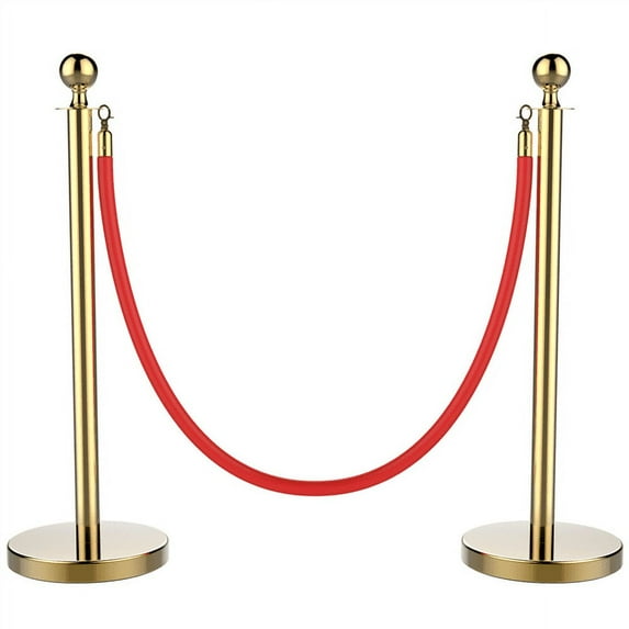 Renwick Steel Stanchion Posts with 6.6' Red Burgundy Polyester Rope,Gold