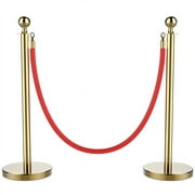 Easyfashion Steel Stanchion Posts with 6.6' Red Burgundy Polyester Rope,Gold
