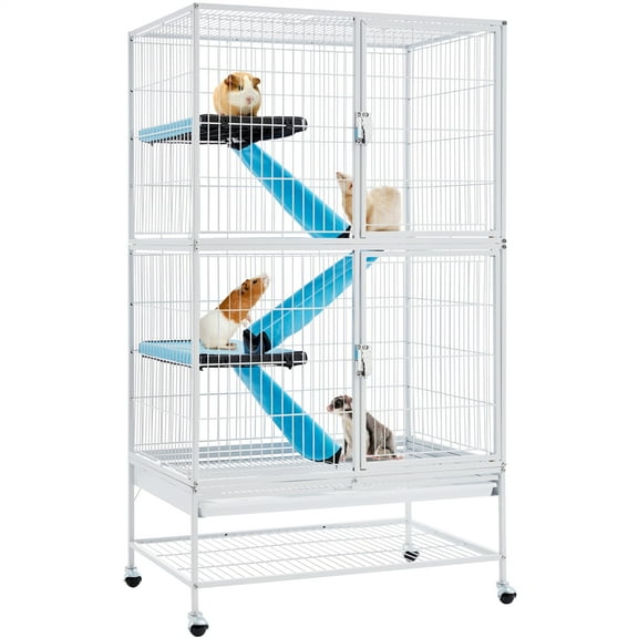 Renwick Two Story Small Animal Cage with 2 Removable Ramps, White