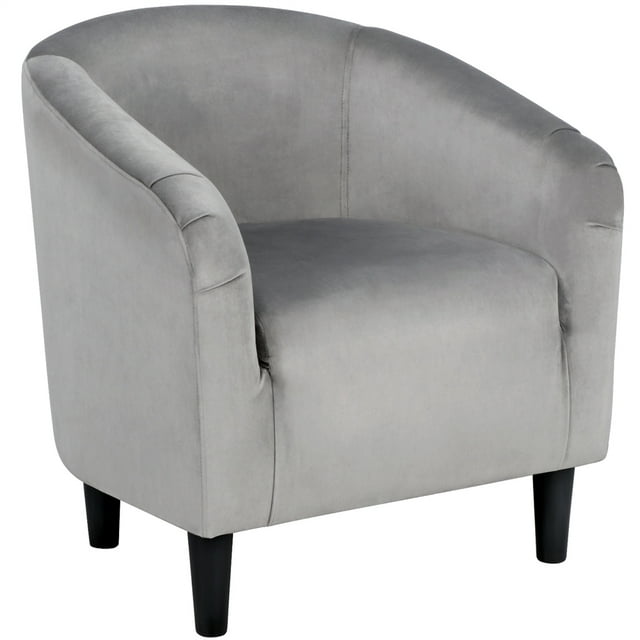 Easyfashion Upholstered Barrel Arm Accent Tub Chair, Gray Velvet
