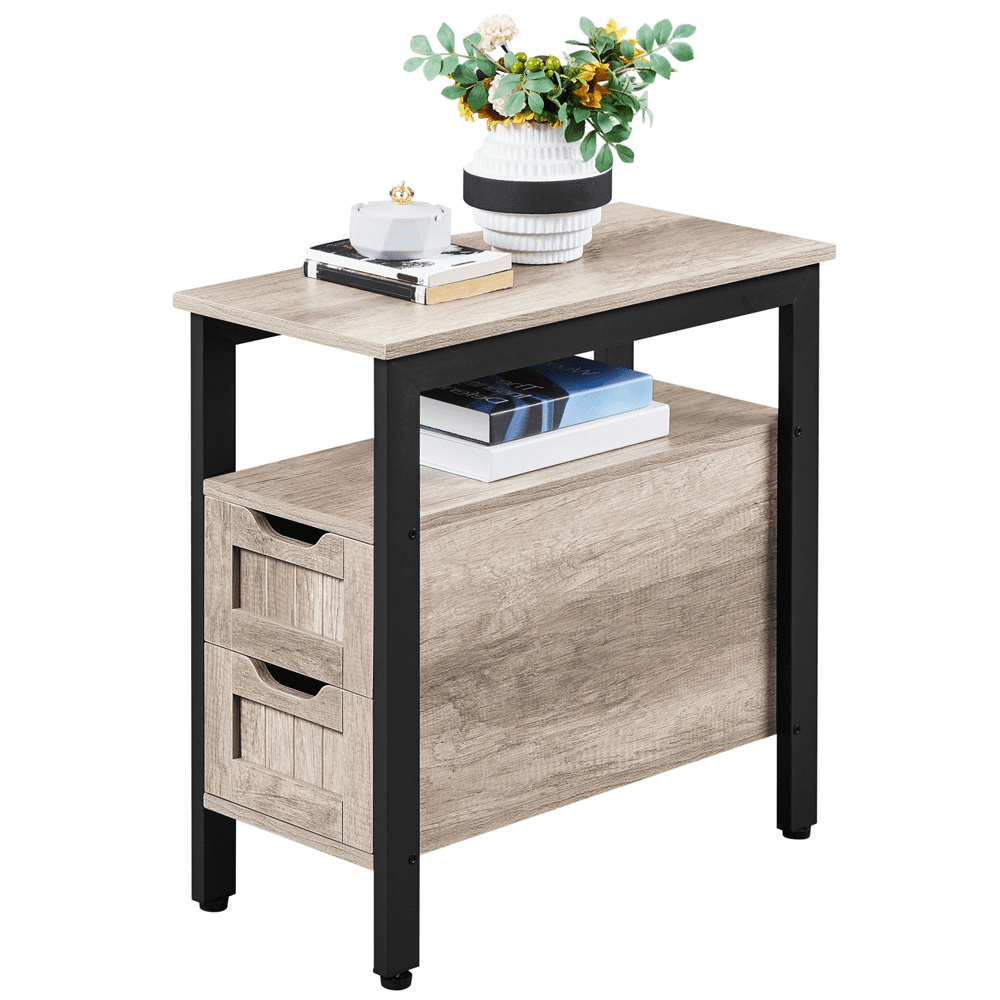 Easyfashion Vintage Style Nightstand with Drawer and Shelf, Gray