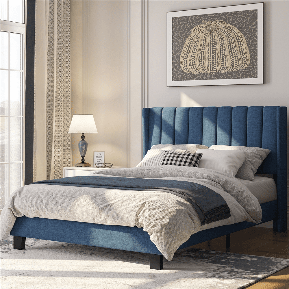 Navy blue wingback headboard outlet