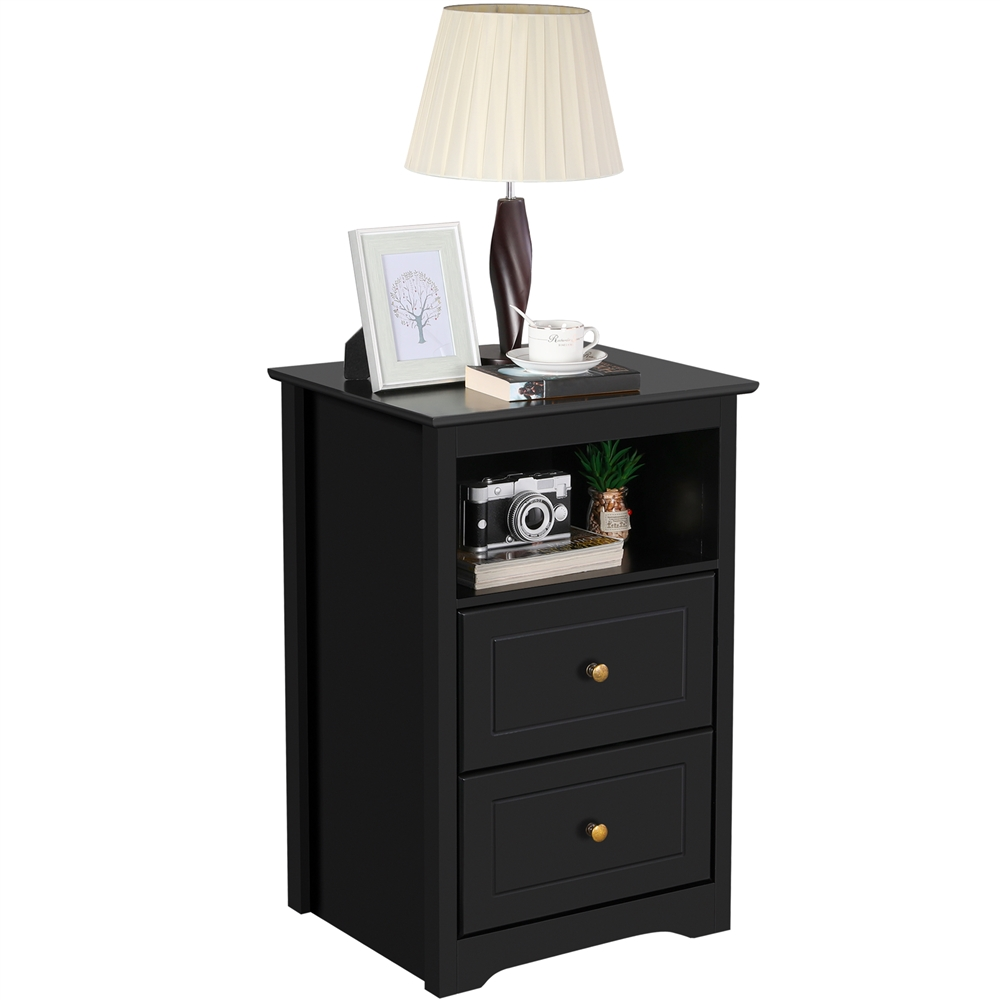 Easyfashion Wooden Nightstand with Storage Drawers and Open Shelf