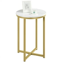 Easyfashion X-Based Faux Marble Side Table, White/Gold