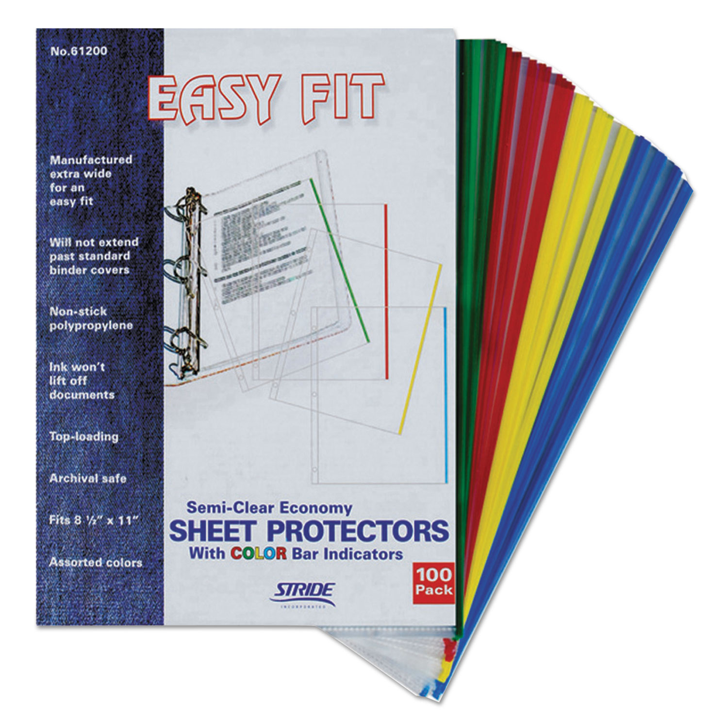 Stride EasyFit Sheet Protectors, 8.5 x 11, Portrait, Assorted Colors,  100/Box