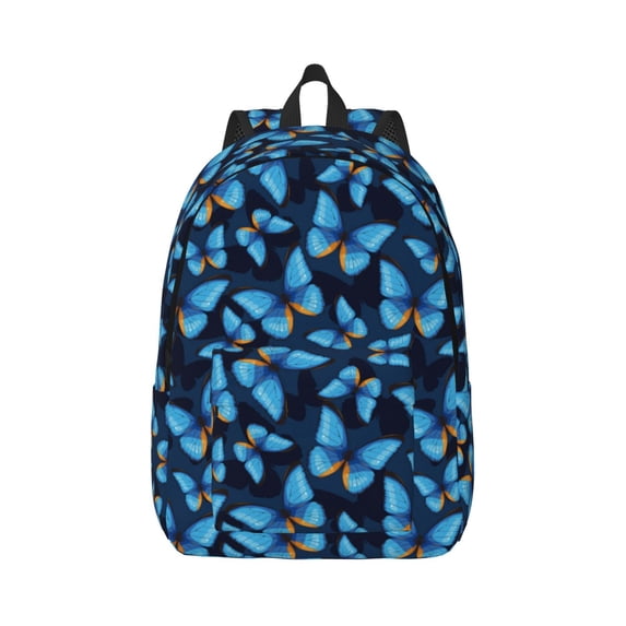 Easygd Blue Butterfly Canvas Backpack: Stylish, Lightweight, and Versatile with Large Capacity and Adjustable Straps –