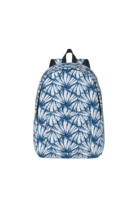 Easygd Blue Shells Canvas Backpack: Stylish, Lightweight, and Versatile with Large Capacity and Adjustable Straps –