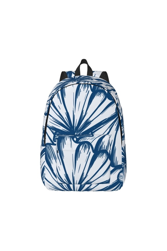 Easygd Blue Shells Canvas Backpack: Stylish, Lightweight, and Versatile with Large Capacity and Adjustable Straps –