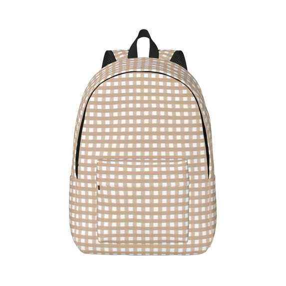 Easygd Brown Gingham Canvas Backpack: Stylish, Lightweight, and Versatile with Large Capacity and Adjustable Straps –