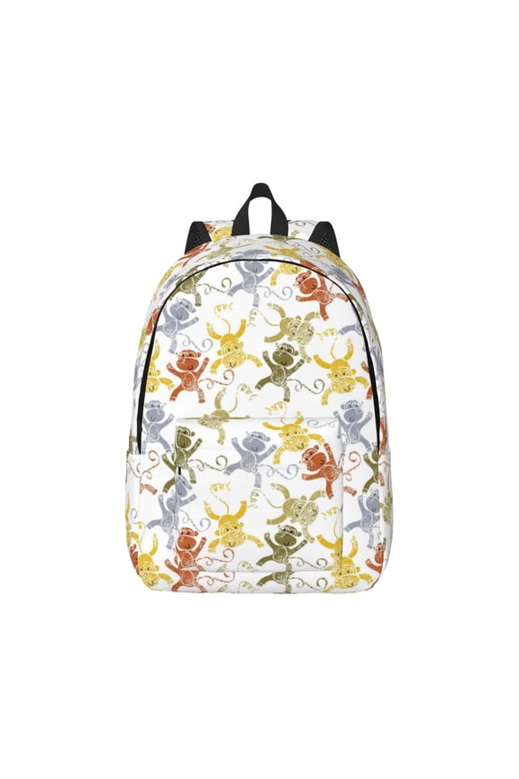 Easygd Cartoon Monkey Canvas Backpack: Stylish, Lightweight, and Versatile with Large Capacity and Adjustable Straps –