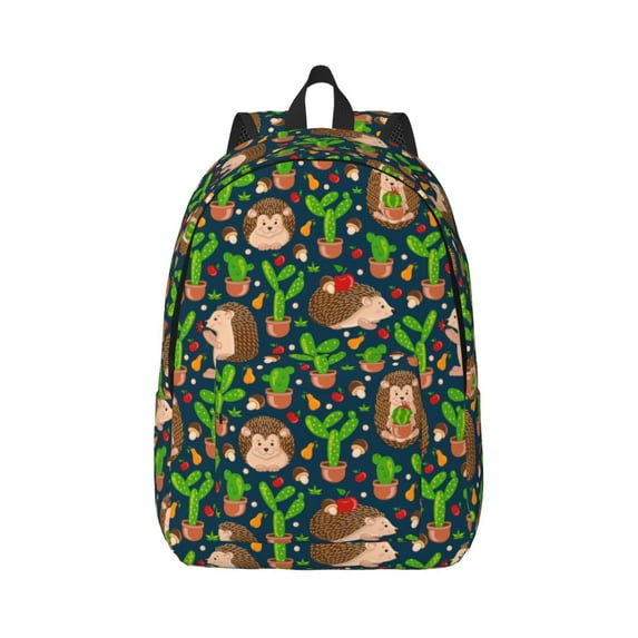 Easygd Cute Hedgehogs Cactus Blue Canvas Backpack: Stylish, Lightweight, and Versatile with Large Capacity and Adjustable Straps –