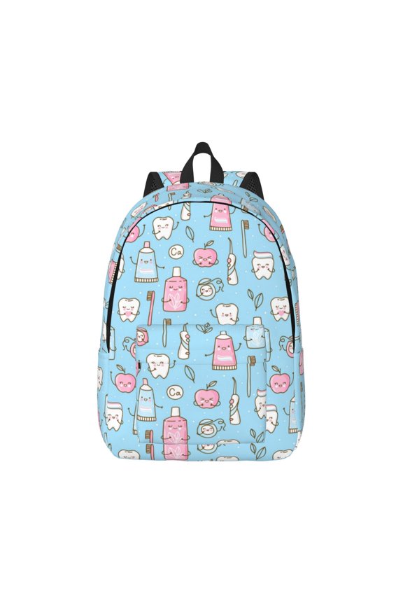 Easygd Funny Cute Teeth Canvas Backpack: Stylish, Lightweight, and Versatile with Large Capacity and Adjustable Straps –