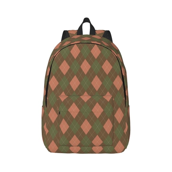 Easygd Green and Squares Canvas Backpack: Stylish, Lightweight, and Versatile with Large Capacity and Adjustable Straps –