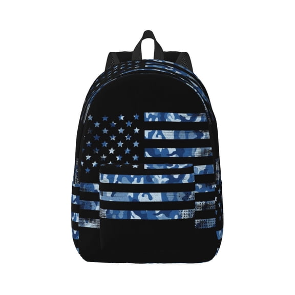 Easygd Navy Camouflage American Flag Canvas Backpack: Stylish, Lightweight, and Versatile with Large Capacity and Adjustable Straps –