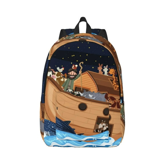 Easygd Ocean Scene with Noah's Ark Canvas Backpack: Stylish, Lightweight, and Versatile with Large Capacity and Adjustable Straps –