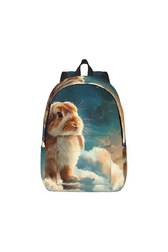 Easygd Starry Sky Cloud Cute Rabbit Canvas Backpack: Stylish, Lightweight, and Versatile with Large Capacity and Adjustable Straps –