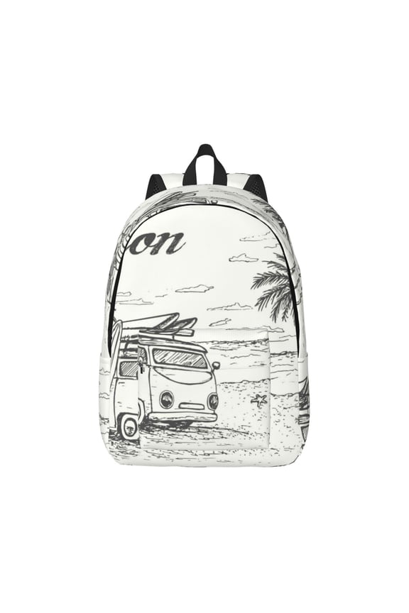 Easygd Summer Vacation Scene With Camping Van Canvas Backpack: Stylish, Lightweight, and Versatile with Large Capacity and Adjustable Straps –