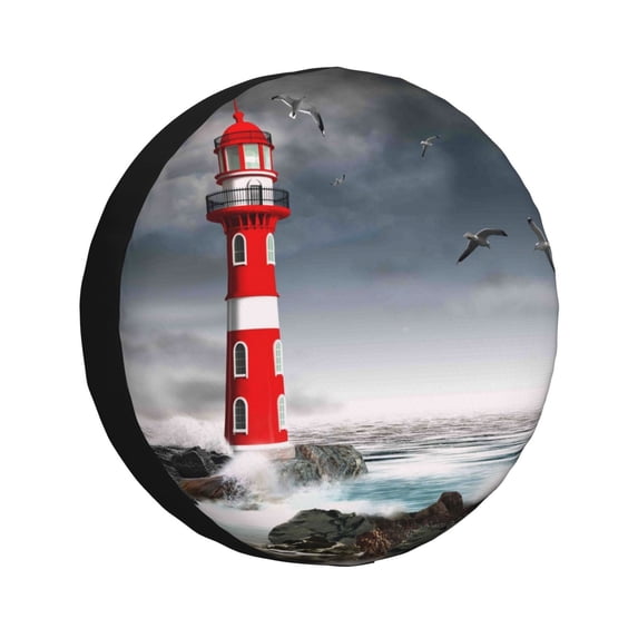 Easygdp 3d Lighthouse In The Surf Wheel Sun Guard, Spare Tire Cover,Universal Trailer Suv Truck Camper Travel,Easy To Install And Remove -17 Inch