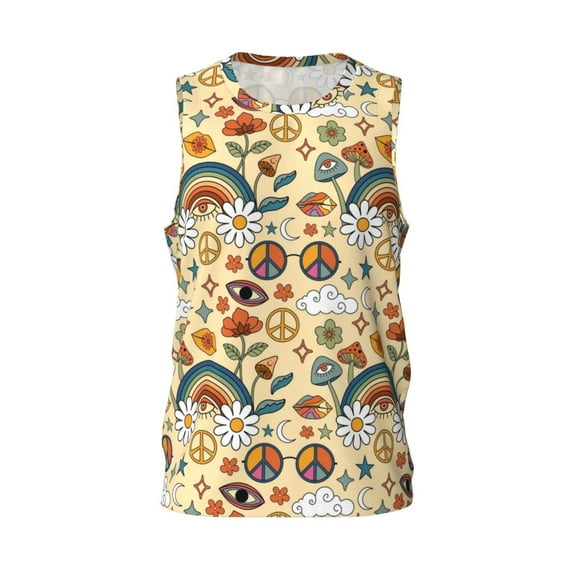Easygdp 70s Hippie Style Men's Mesh Basketball Jersey Quick Drying Sleeveless Shirts Fitted Muscle Tank Tops Sport Round Neck T-Shirt - Medium
