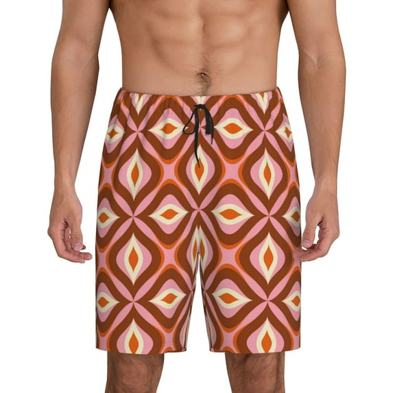 Easygdp 70s Retro Style Men's Short Pajama Pants, Sleep Shorts, Household Pants, Casual Pants with Pockets - Large