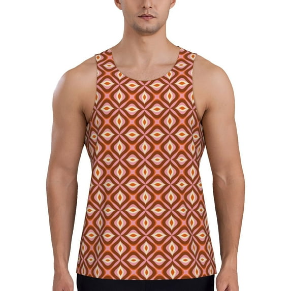 Easygdp 70s Retro Style Men's Tank Top, Sleeveless Muscle T Shirts, Breathable, Quick-Dry, Loose for Gym, Running, Fitness - Medium