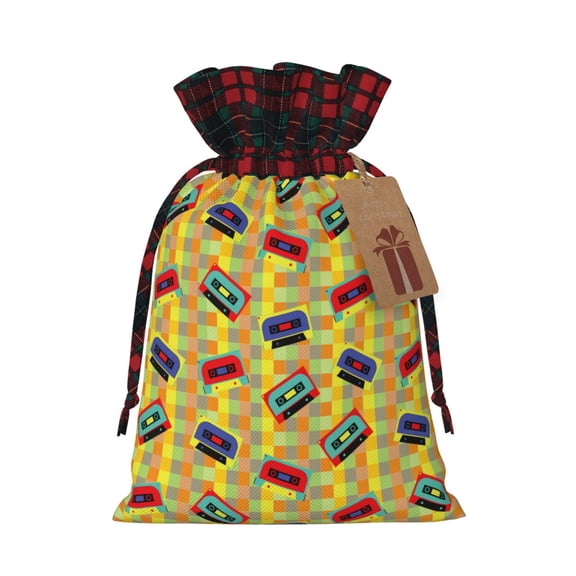 Easygdp 90s Audio Tape Fabric Gift Bags for Christmas Presents - Christmas Bags, Christmas Gift Bags for Presents, Christmas Gift Wrap-Black