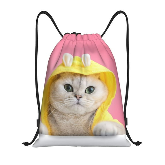 Easygdp A Funny Cat Drawstring Backpack, Beach Sackpack, Travel Sackpack Lightweight for Sports, Gym, Travel, Swimming - Medium