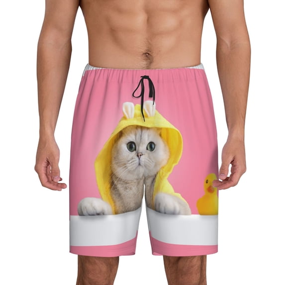 Easygdp A Funny Cat Men's Short Pajama Pants, Sleep Shorts, Household Pants, Casual Pants with Pockets - Medium