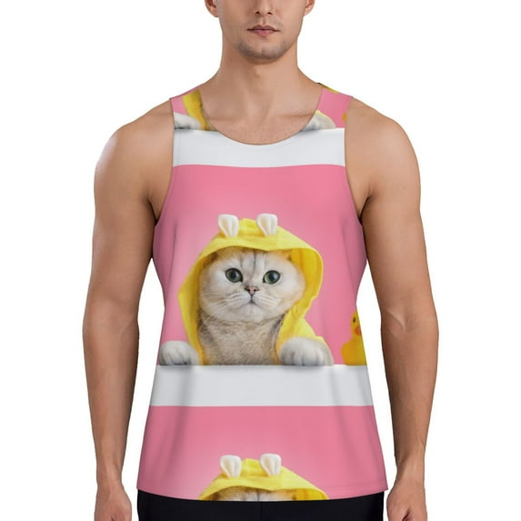 Easygdp A Funny Cat Men's Tank Top, Sleeveless Muscle T Shirts, Breathable, Quick-Dry, Loose for Gym, Running, Fitness - Small