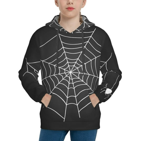 Easygdp A Web With A Spider Boys Hoodie Kids Sweatshirt Youth Pullover With Hood-Large